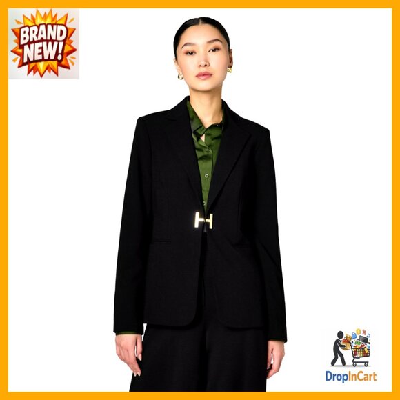 Tailored Blazer Minimal Chic Office Workwear Woven Fabric Hook Eye Closure